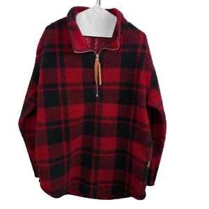 Maurice's Women's 0X Red Black‎ Buffalo Plaid Sherpa Fleece Quarter Zip Pullover